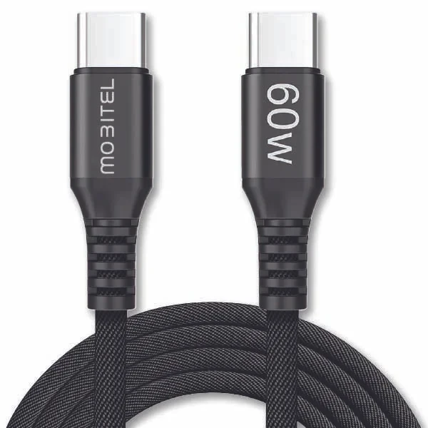 Mobitel USB C to C 60W Fast Charging Cable 1.5M Charging Cable Lead Nylon Braided for iPhone, Samsung, iPad, Macbook, Laptop & More